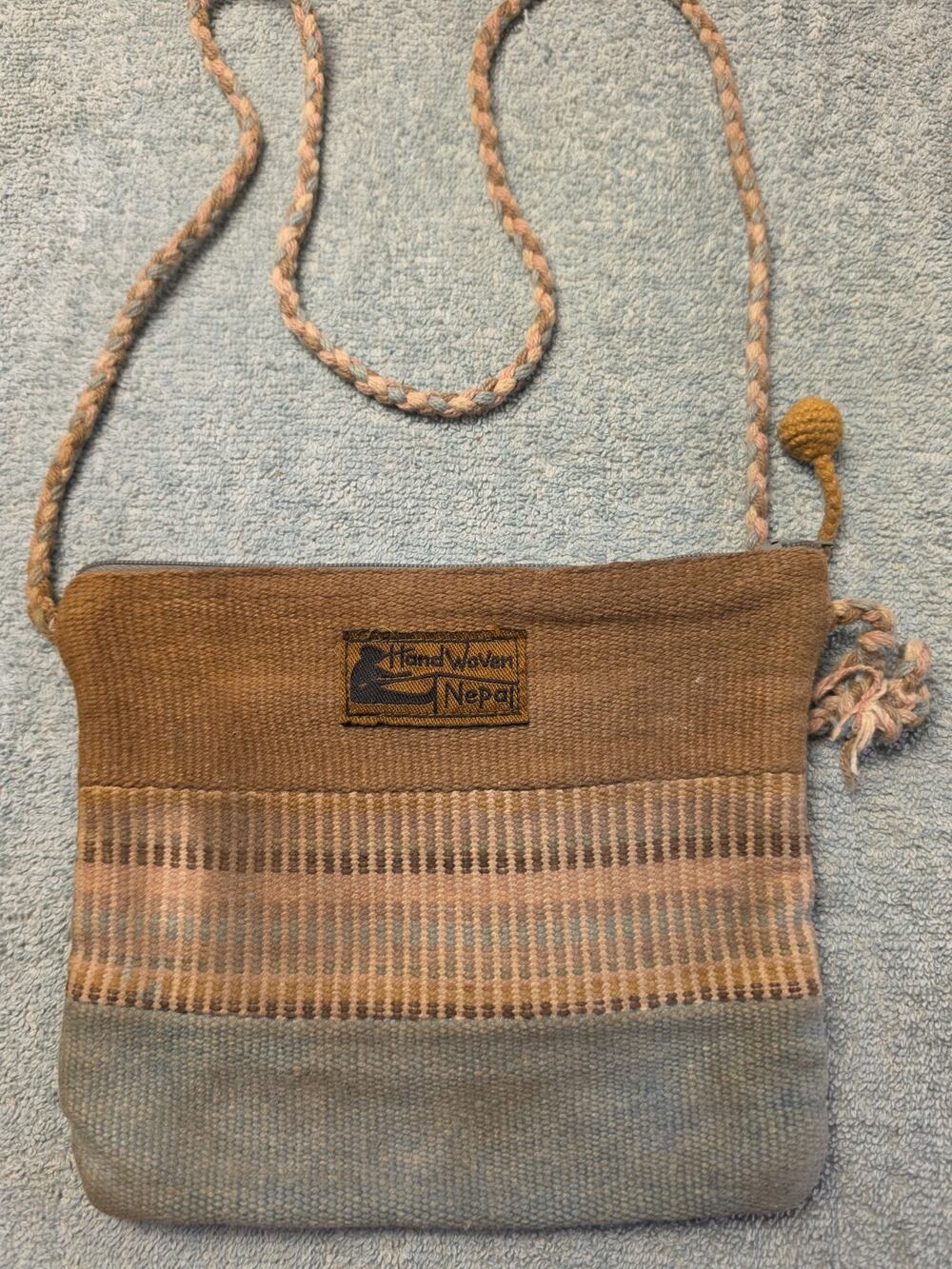 Hand Woven Nepal Crossbody Bag Boho Hippie Festival Woven Textile Purse Earthy
